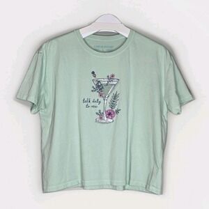 Life Is Good Womens Large Crop Top Tshirt Martini Wild Flower Pale Green
